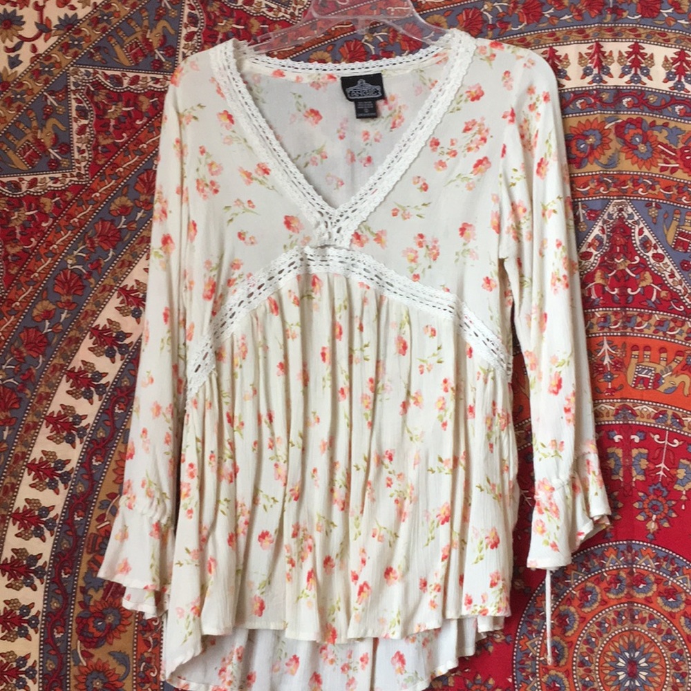 Cream Floral Crepe Top